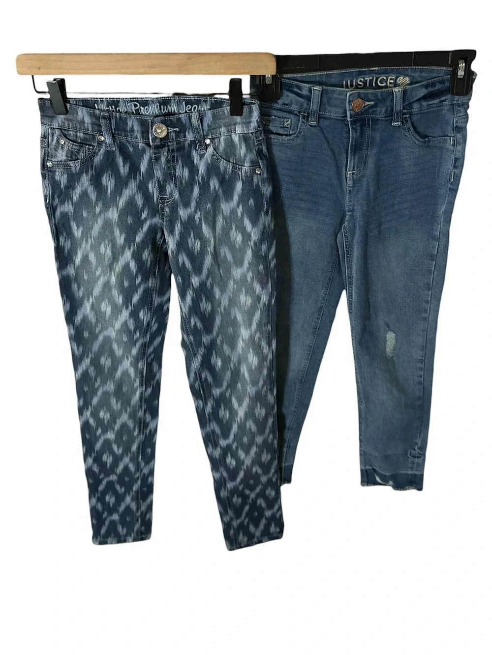 Justice Girls' Blue Patterned & Washed Simply Low Rise Jeans - 2-Pack | Size 12S